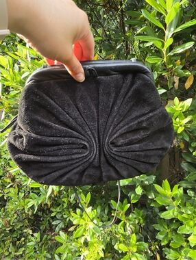 Vintage 80s Etra Leather And Suede Ruched Fan Women's Handbag
